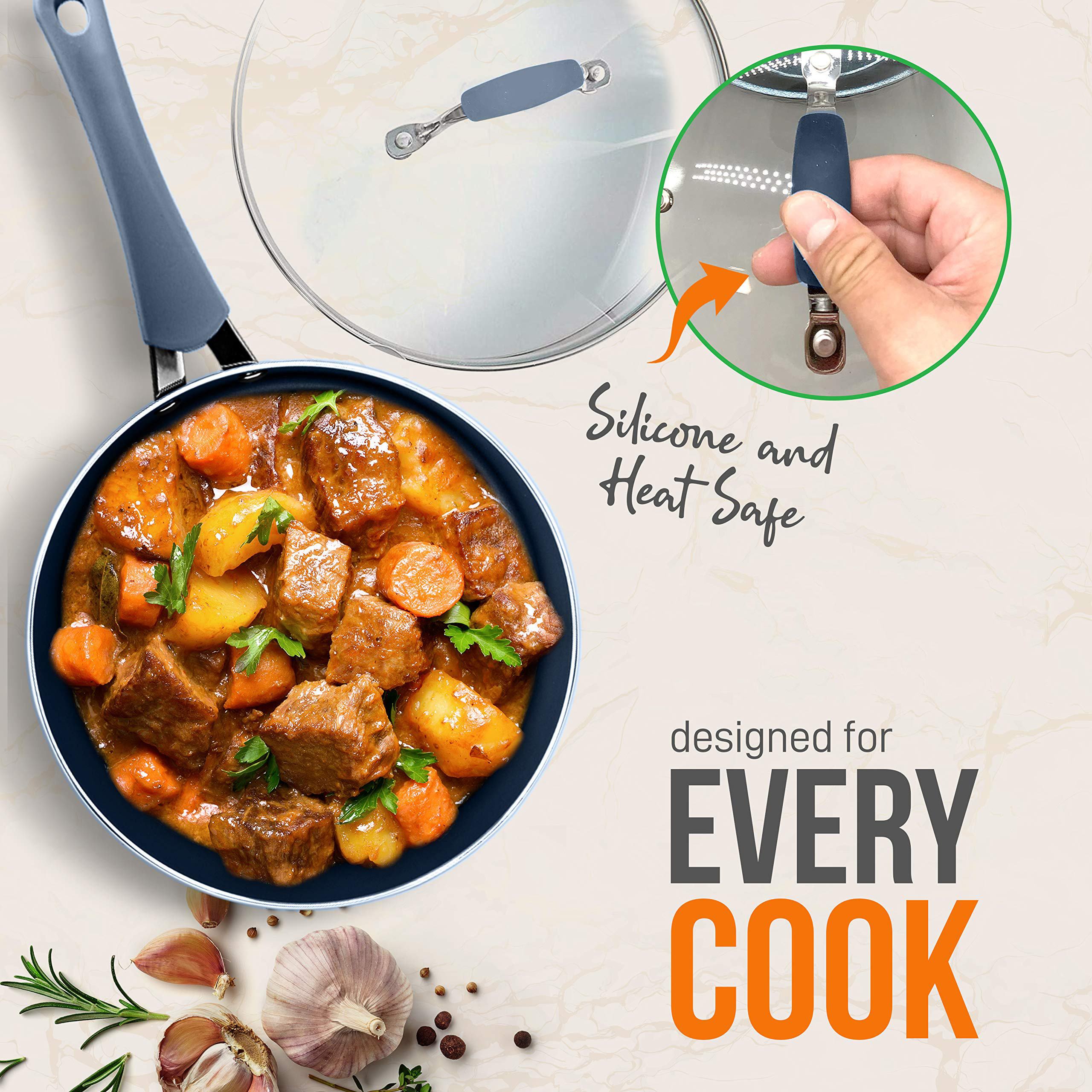 Navy 20-Piece Nonstick Cookware & Bakeware Set with Utensils – PTFE/PFOA/PFOS-Free, Induction Ready