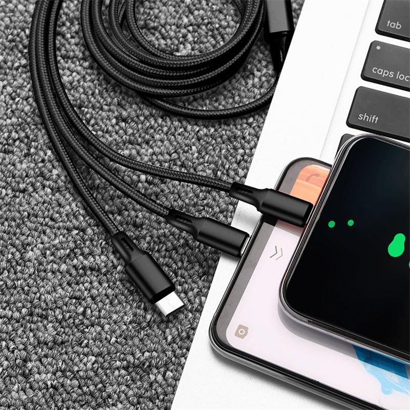 3-in-1 Ladekabel Robustes Mehrfachladekabel mit USB-C Micro und iPhone Anschluss