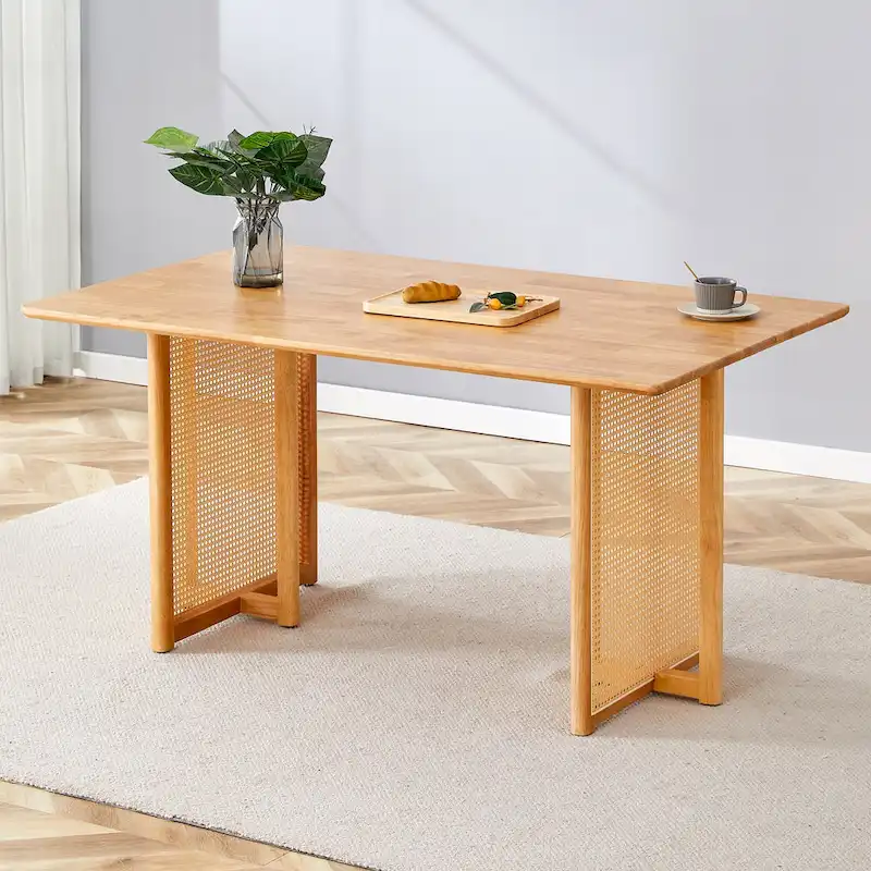 59-Inch Retro Rubberwood Table with Walnut Finish