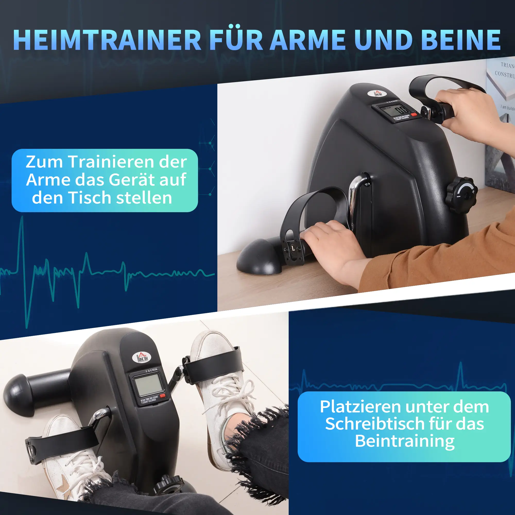 HOMCOM Mini Bike Pedaltrainer mit LCD-Display, verstellbarer Widerstand