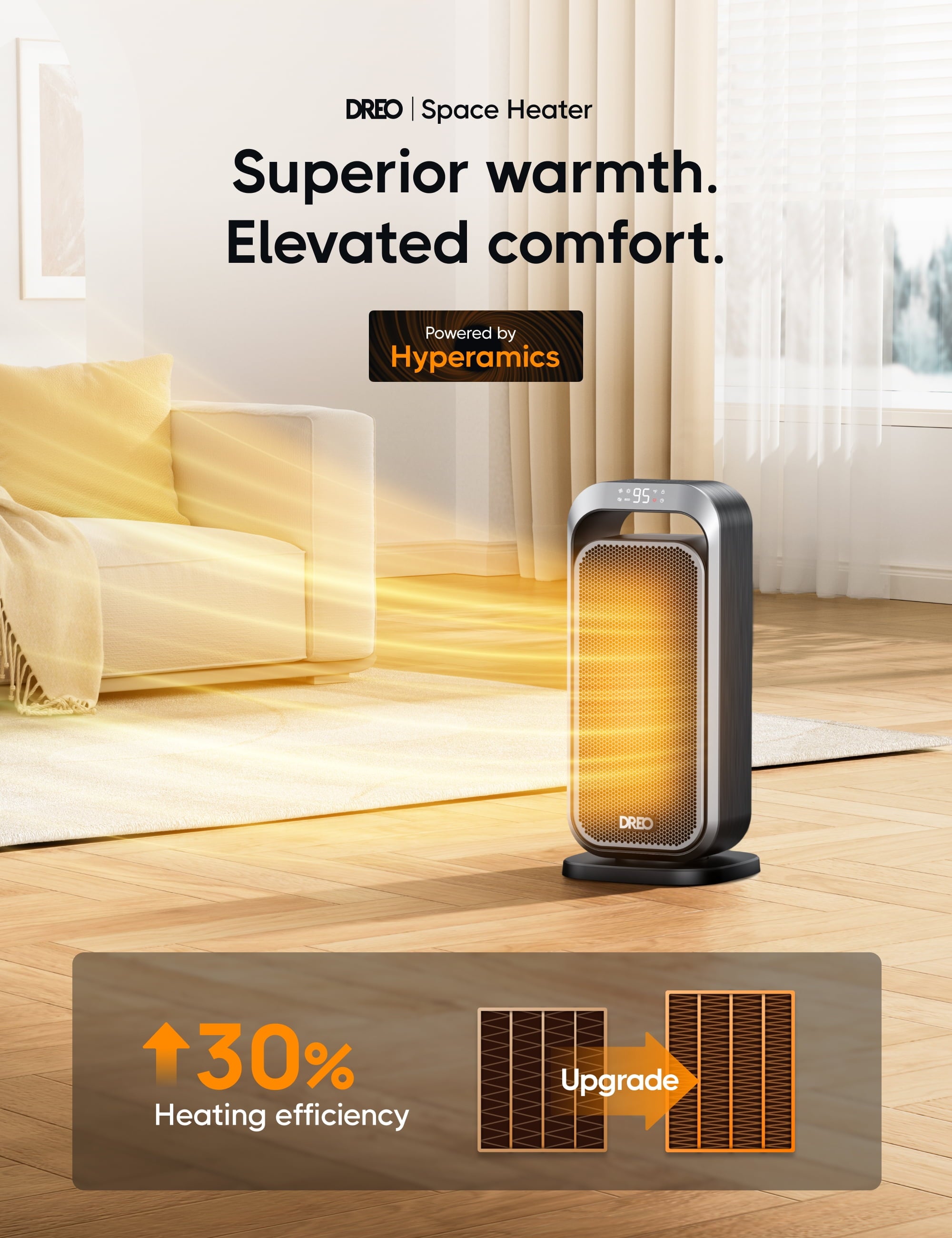 Dreo Space Heaters for Inside, Portable Electric Heater with Remote, 70° Oscillation, 1500W PTC Ceramic Fast Safety Heater with Thermostat, ECO Mode, 12H Timer, Heater for Office, Bedroom