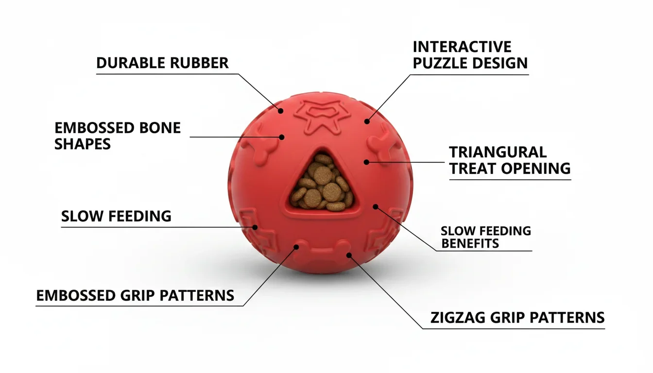 Red Interactive Dog Puzzle Toy with Treat Dispensing, Slow Feeder Design