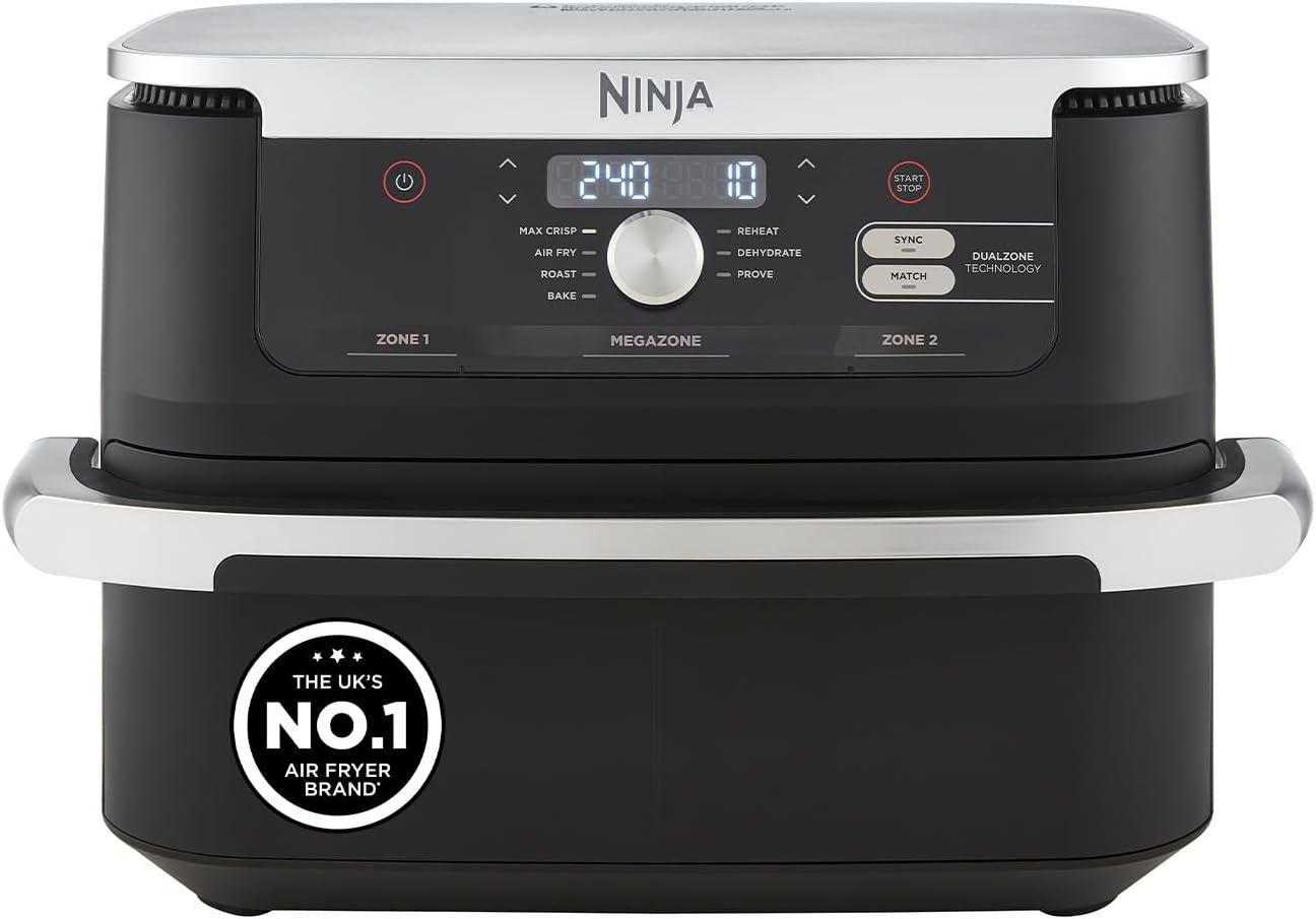 Ninja Foodi MAX Dual Zone Digital Air Fryer, 2 Drawers, 9.5L, 6-in-1, Uses No Oil, Max Crisp, Roast, Bake, Reheat, Dehydrate, Cook 8 Portions, Non-Stick Dishwasher Safe Baskets, Black AF400UK
