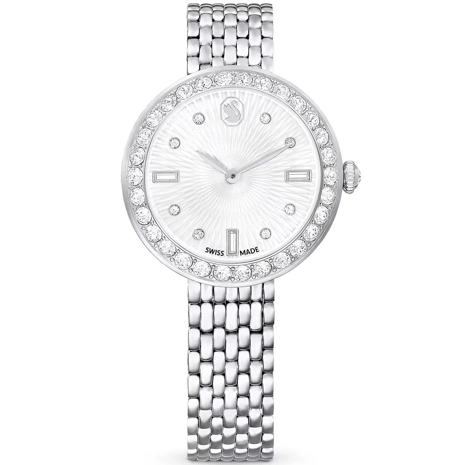Swarovski Octea Chrono Faceted Crystal Bezel Silver Dial Silver Steel Women's Watch 5673022