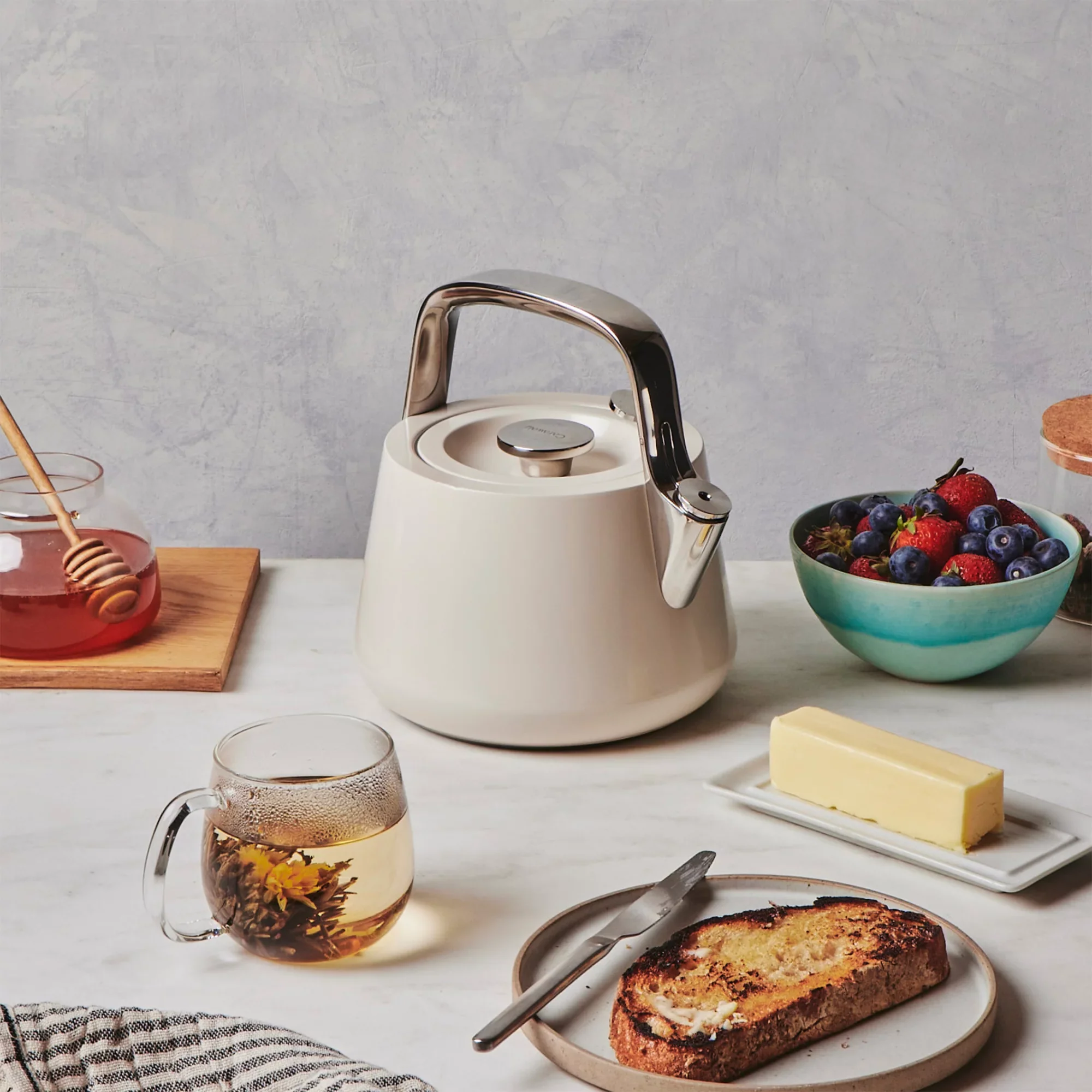 Caraway Whistling Tea Kettle in Cream