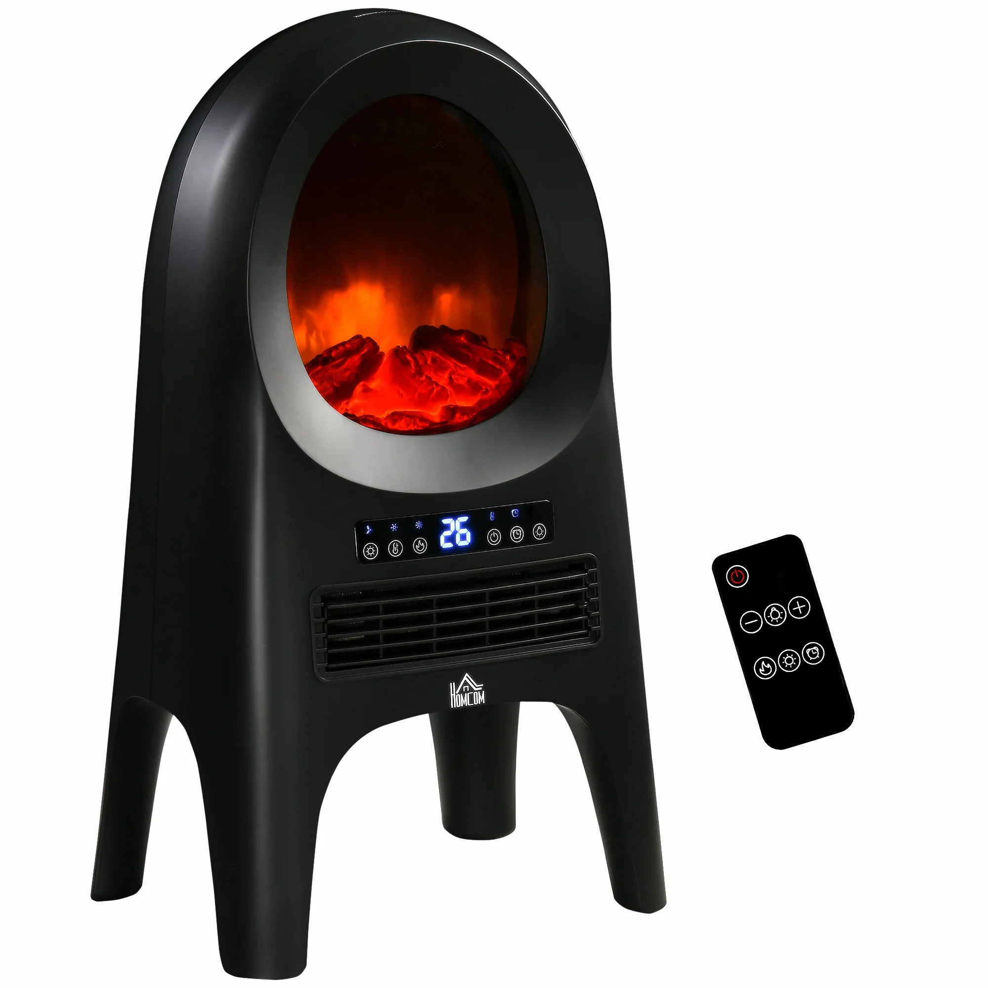HOMCOM Elektrische verwarming ventilator LED-vlameffect afstandsbediening