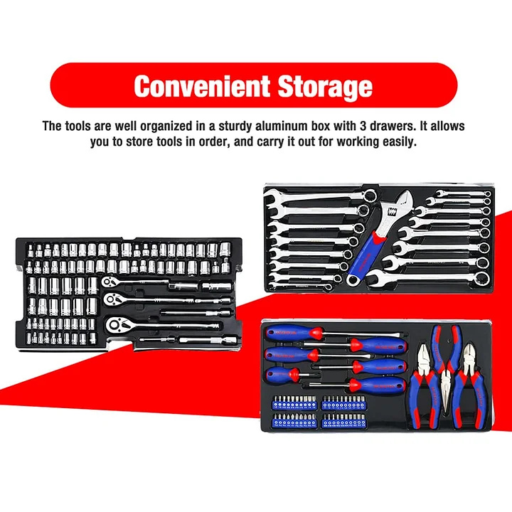LL Heavy Duty Mechanic Tool Set with 3-Drawer Metal Box