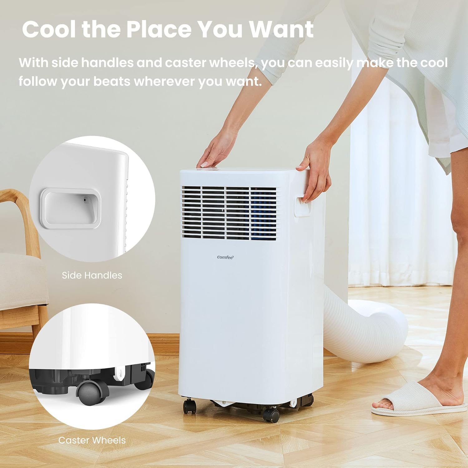 Comfee Mobiles Klimagerät Breezy Cool Pro 2.6,9000 BTU 2,6kW, Kühlen&Ventilieren&Entfeuchten,APP-Steuerung,Raumgröße bis 88m³(33㎡),Mobile Klimaanlage mit Abluftschlauch