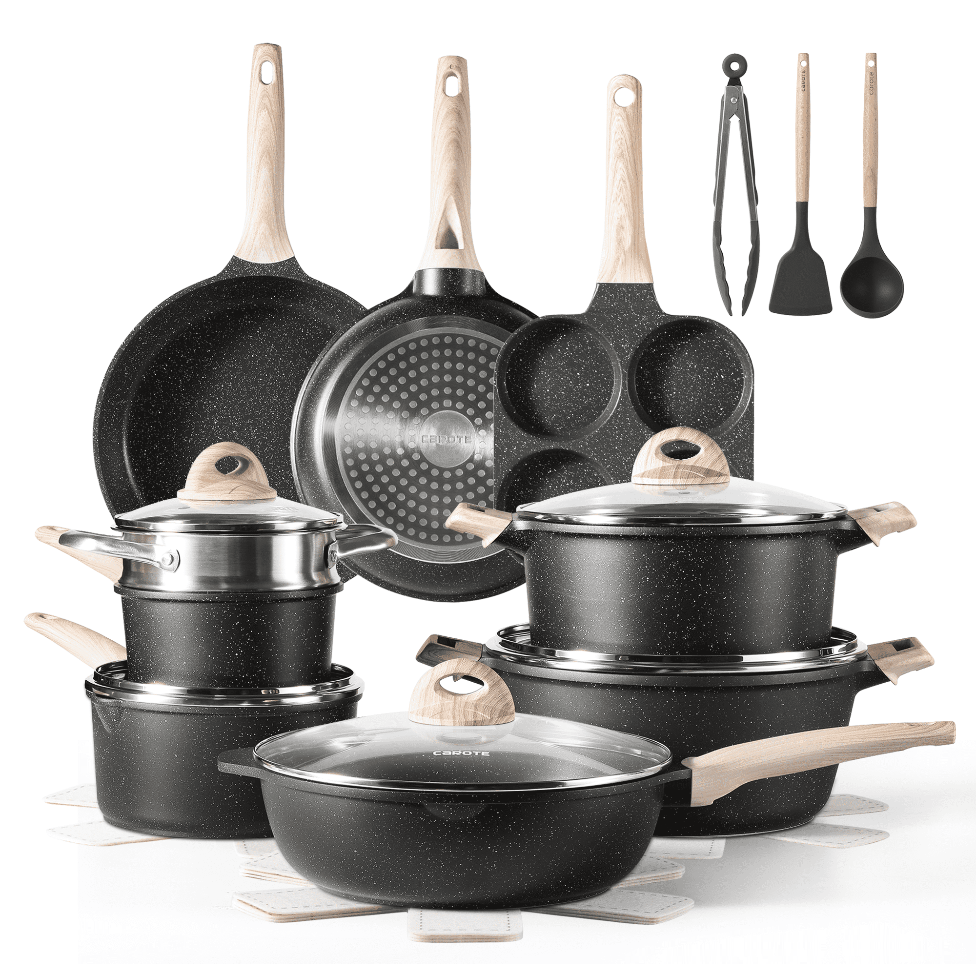 CAROTE 8 Pcs Pots and Pans Set Non Stick, Nonstick Kitchen Cookware Sets, Induction Cookware (Black)