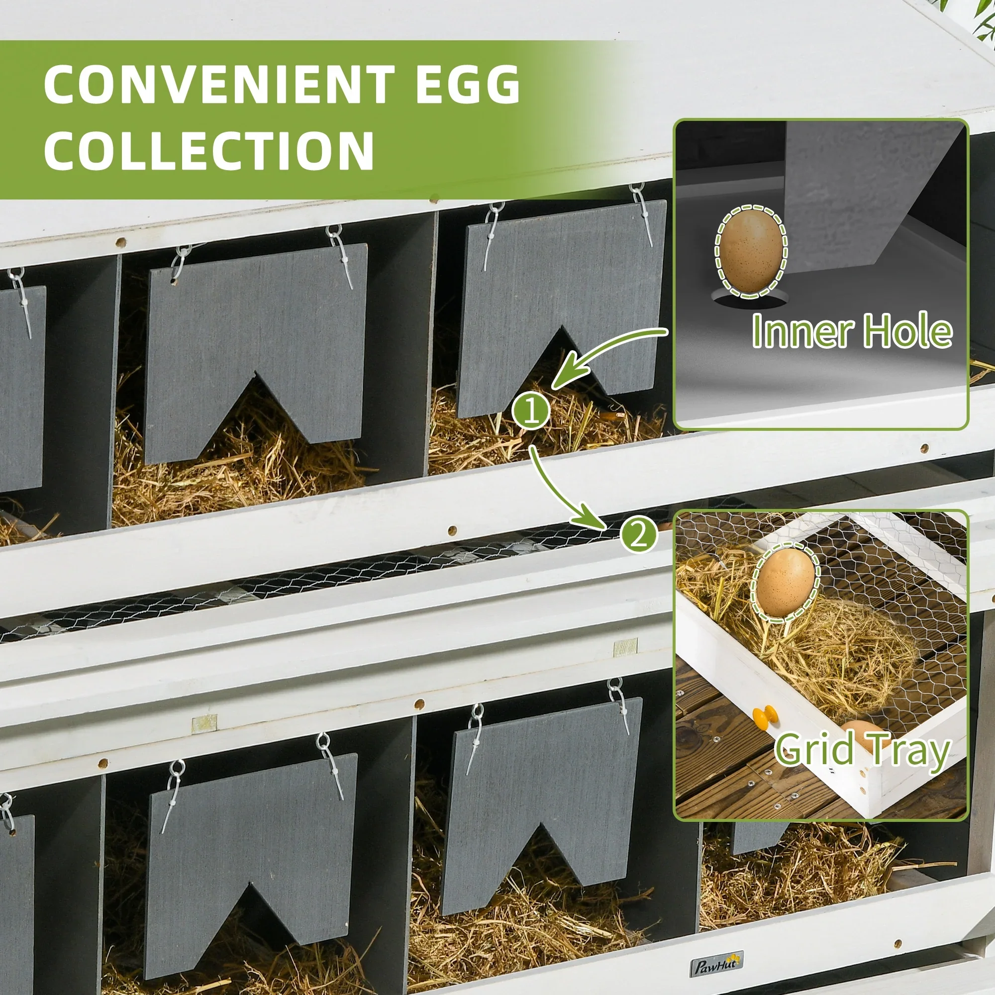 Nido para gallinas PawHut con 2 compartimentos para huevos y 8 bandejas para huevos