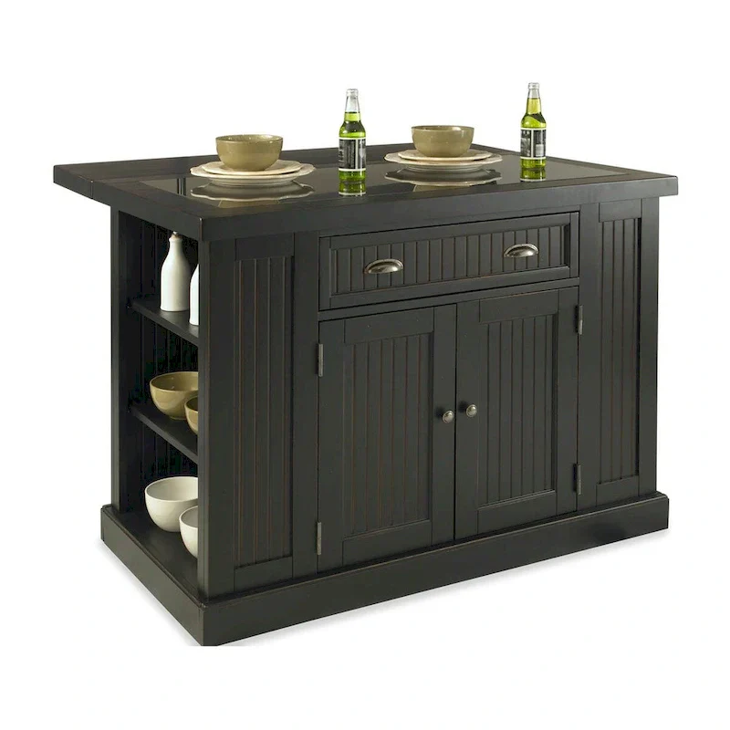 Nantucket Black Wood Kitchen Island with Granite Inlay