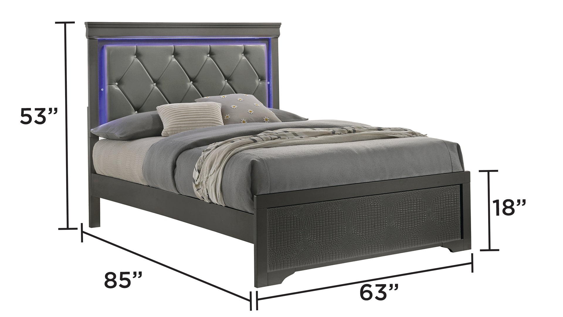 Blaze Upholstered Modern Style 4 Pc Queen Bedroom Set with LED Headboard Made with Wood in Metallic Gray(NJ INVENTORY)