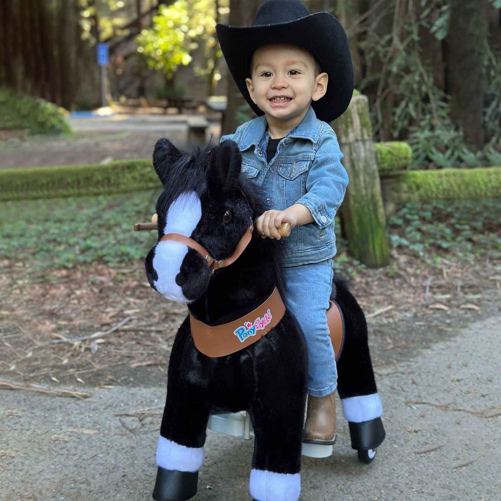 PonyCycle Ride on Horse Toy Riding Plush Pony Walking Rocking Horse Toy with Hand Brake for Toddlers Age 3-5 Years Ux324