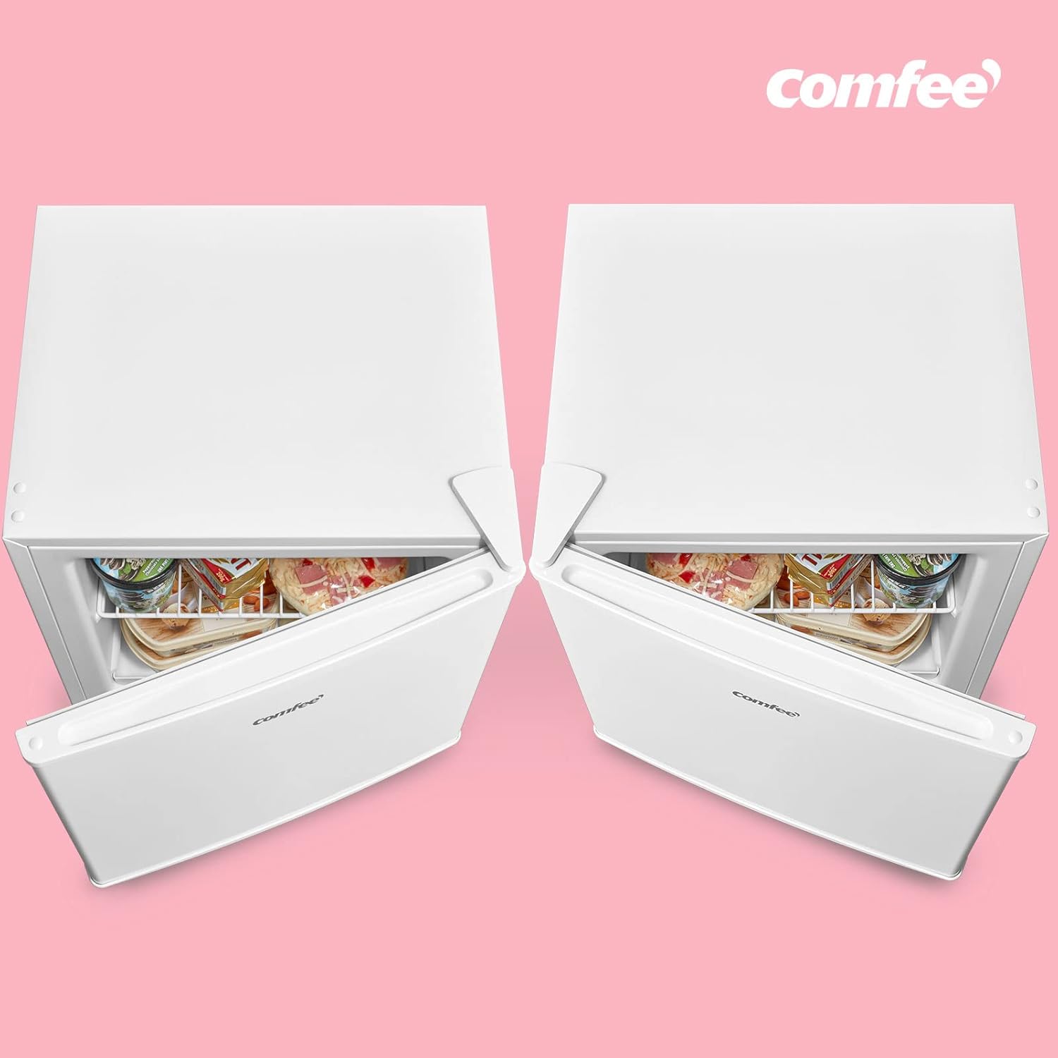 Comfee Freistehend, RCU40WH2(E) Mini Gefrierschrank/31L / 4-Sterne-Gefrierfach/Kompakte Größe/Reversibles Türscharnier/Verstellbare Standfüße / 147kWh/Jahr/Weiß