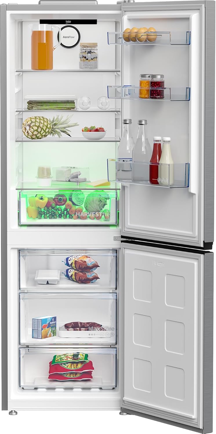 Beko RCNE366E70ZXBRN bPRO700 freistehende Kühl-/Gefrierkombination, großer Kühlschrank, 323 l Gesamtrauminhalt, HarvestFresh, NoFrost, leise, SmoothFit, 0°C-Zone, Dark Inox