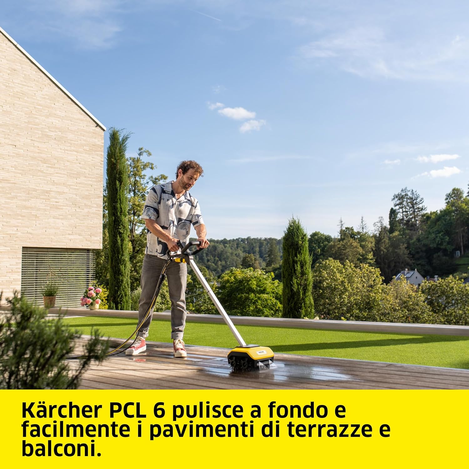 Kärcher lavapatio PCL 6, max. 10 bar, portata d'acqua: max. 180 l/h, larghezza area lavoro: 300 mm, velocità della spazzola 600-800 giri/min, per legno, compositi in plastica e pavimenti in pietra
