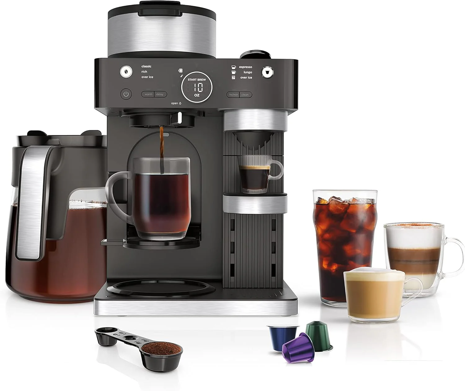 Espresso & Coffee Maker & Barista System, 3 Espresso Brew Styles, Single-Serve Coffee & Nespresso Capsule Compatible, Built-in Frother, Espresso, Cappuccino & Latte Maker, Black
