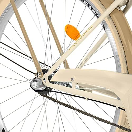 MILORD. Bicicleta de 26 pulgadas, 3 velocidades, color crema y marrón, con cesta y respaldo, bicicleta holandesa, bicicleta de ciudad, retro, vintage