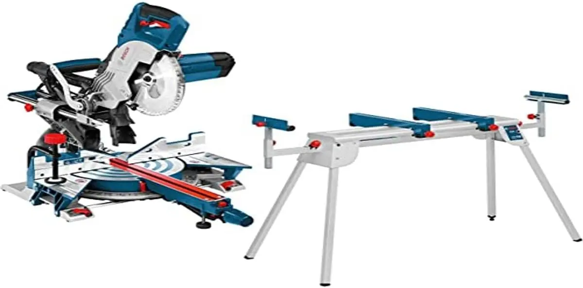Bosch Professional ingletadora telescópica GCM 8 SJL + mesa de trabajo GTA 2600 (potencia 1600 W, Ø de disco de sierra: 216 mm), gris