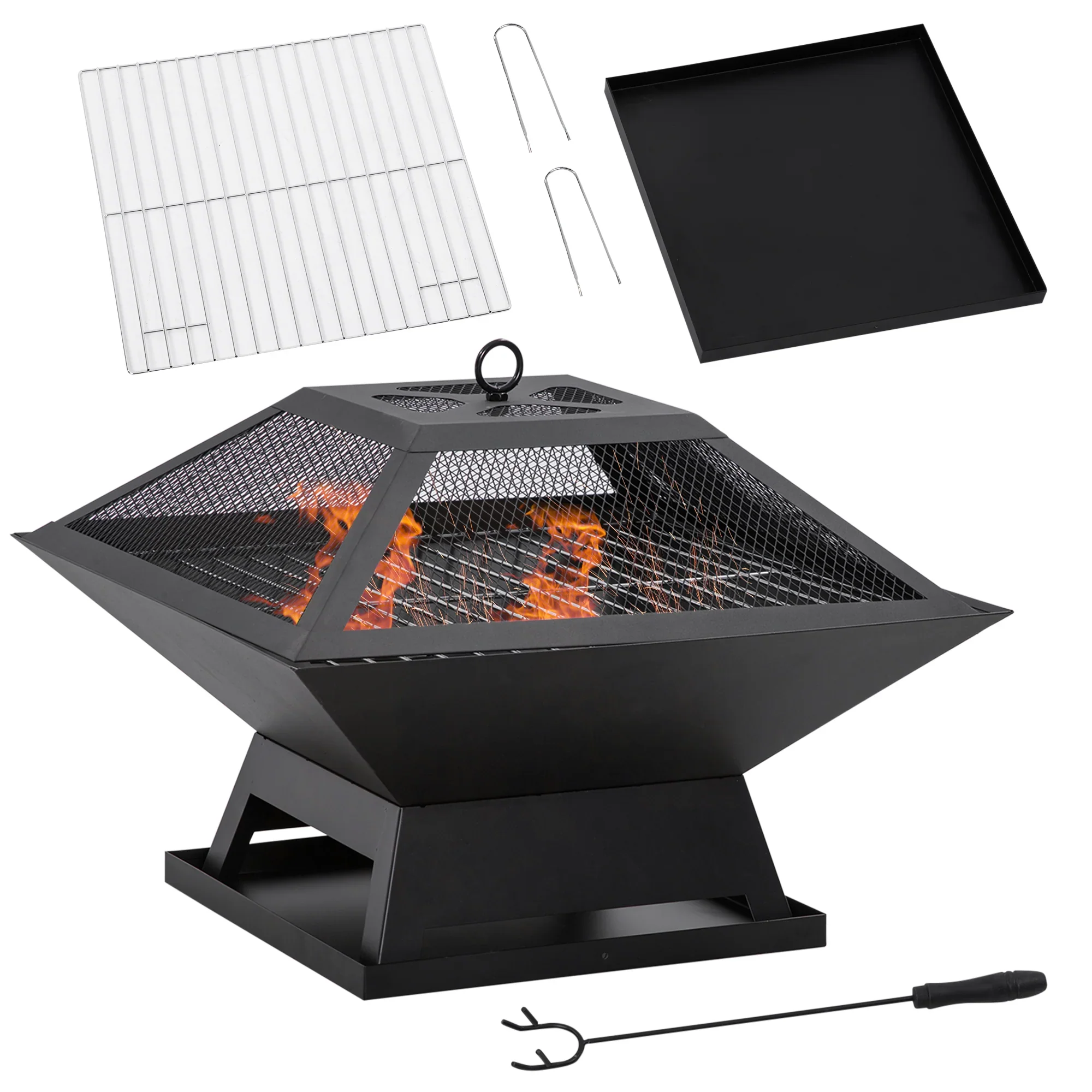 Outsunny Vuurkorf Barbecue 2-in-1 met Vonkenscherm Buiten