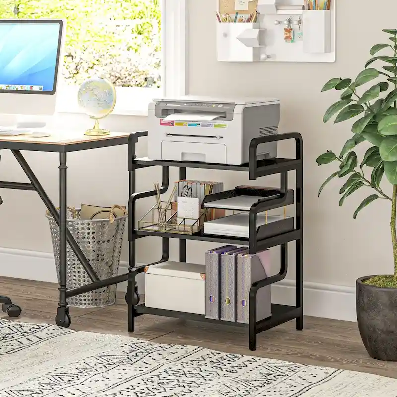 HOMCOM Industrial 3-Tier Printer Stand with Storage - Versatile Metal Rack for Home Office