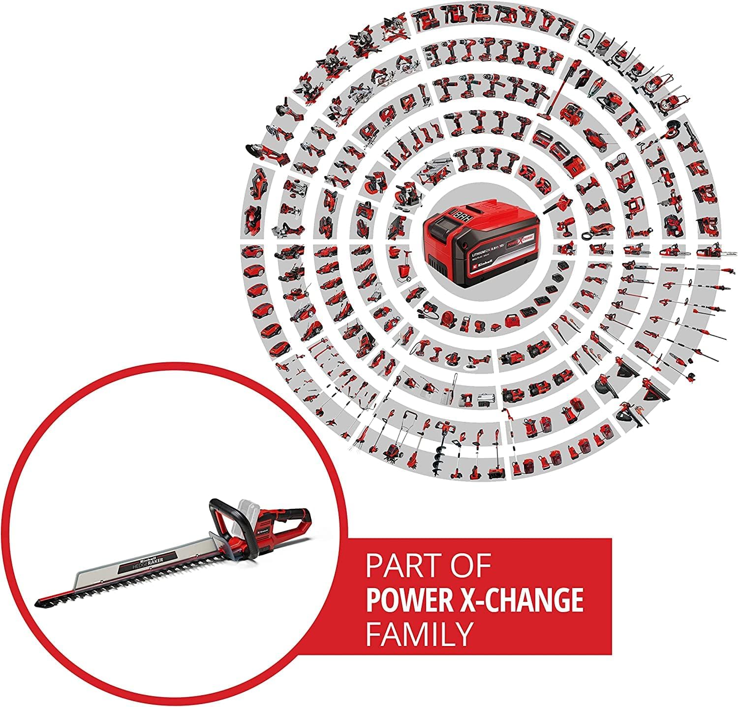 Einhell Akku-Heckenschere GE-CH 18/60 Li-Solo Power X-Change (18 V, 60 cm Schnittlnge, 22 mm Zahnabstand, drehbarer Handgriff, inkl. Schnittgutsammler, ohne Akku)