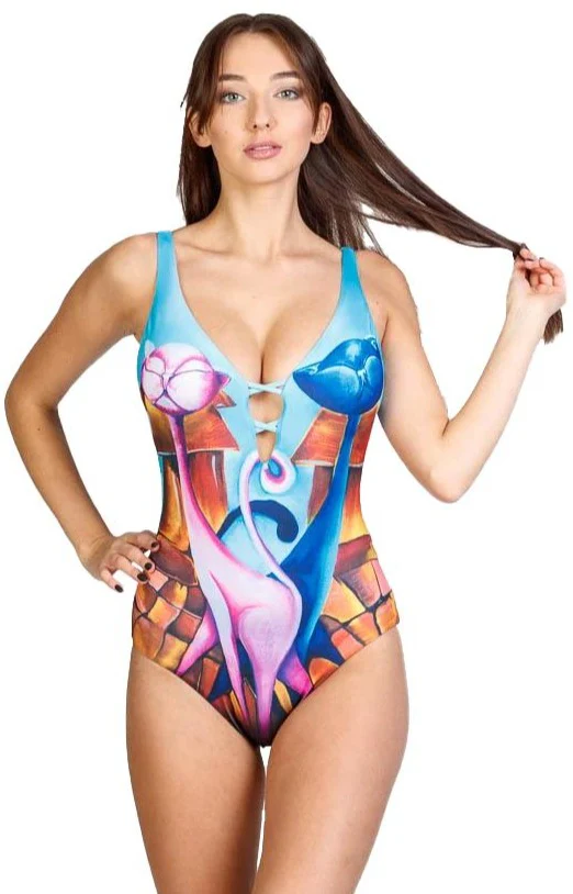 Tankini, deep V-chest with strings and cups 'Two Cats' swimwear