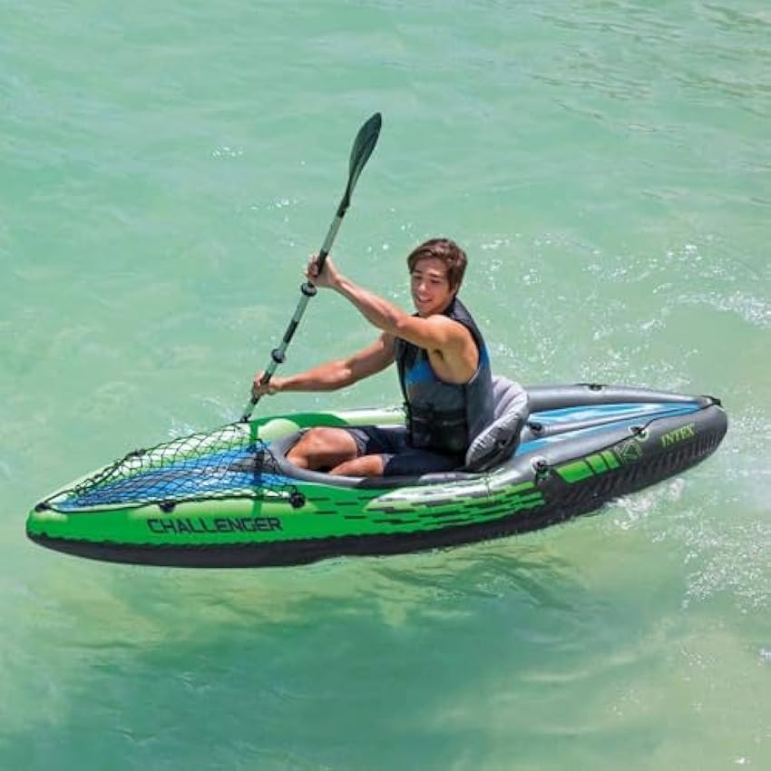 Intex Challenger Kayak, Man Inflatable Canoe with Aluminum Oars and Hand Pump