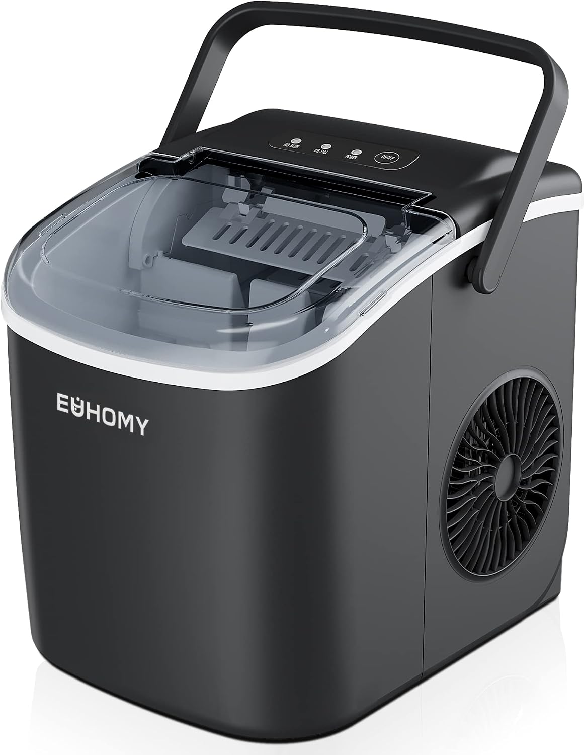 EUHOMY Eiswürfelmaschine Klein, 12KG Eiswürfelbereiter Ice Maker, 9 Würfel in 6 Minuten fertig, Schwarz Eiswürfelmaschine mit Tragbarem Griff, 12KG/24H, Selbstreinigendes Eiswürfelmaschinen