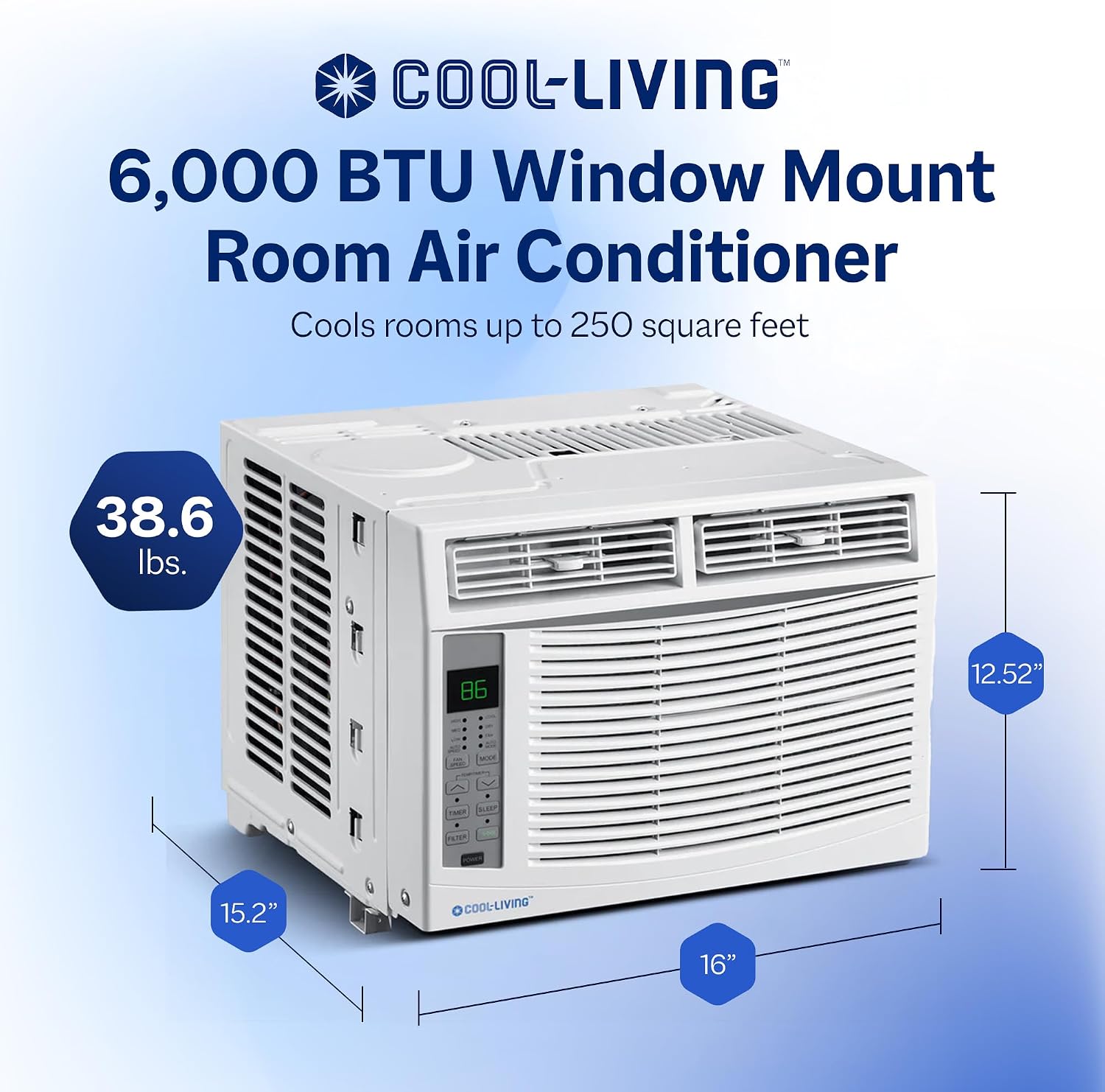 Cool-Living - 6000 BTU Raumklimaanlage mit Installationsset und Fernbedienung, erfrischt Räume bis zu 250 Quadratmeter, Weiß