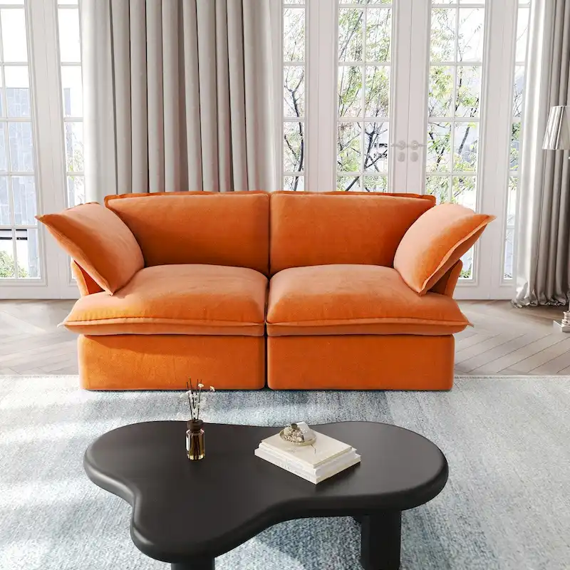 Modular Sectional Sofa Couches, 82.66 Velvet Loveseat Sofa with Ottoman