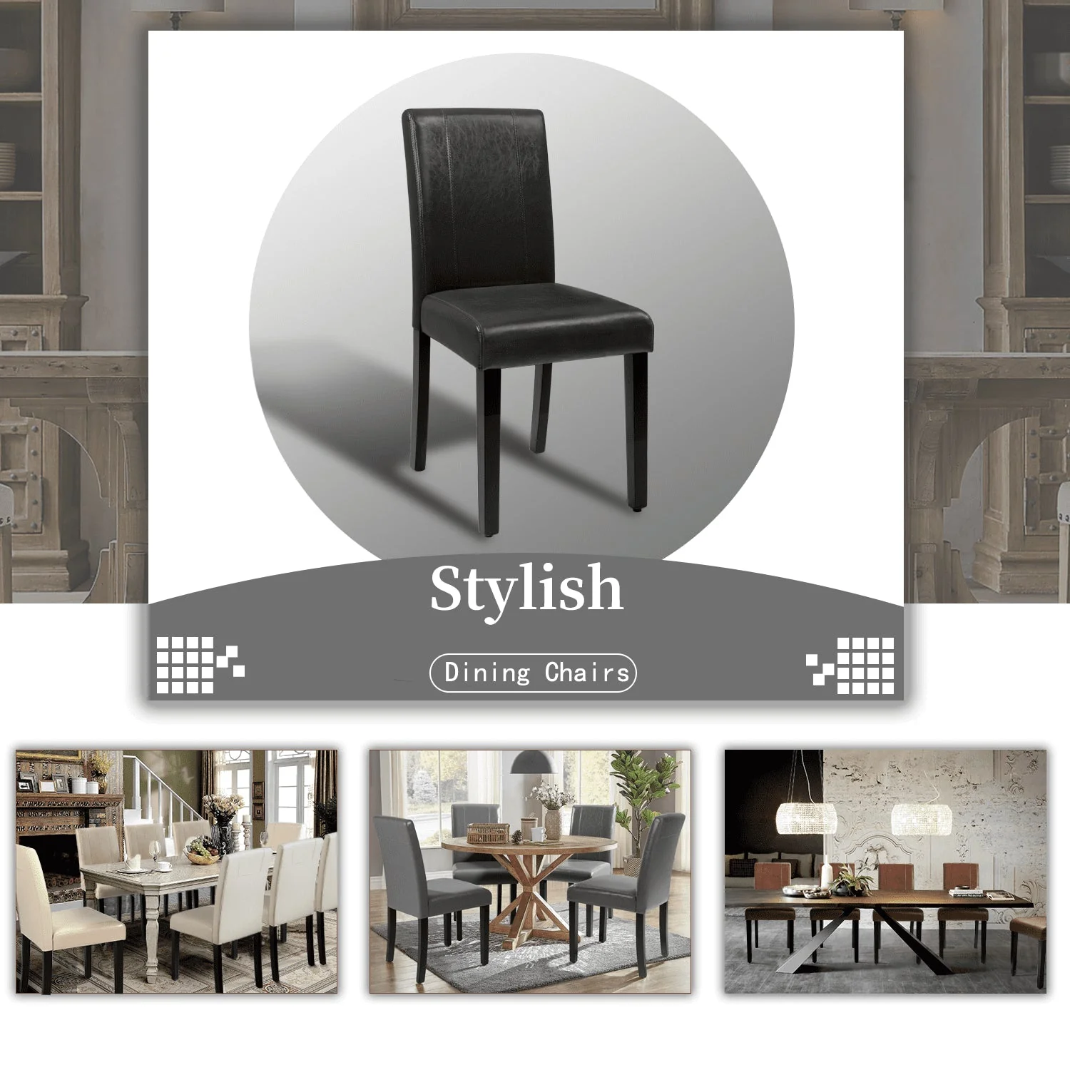 2025 Set de 4 Sillas de Comedor Lacoo Estilo Urbano con Asiento de Cuero PU y Patas de Madera, Color Negro