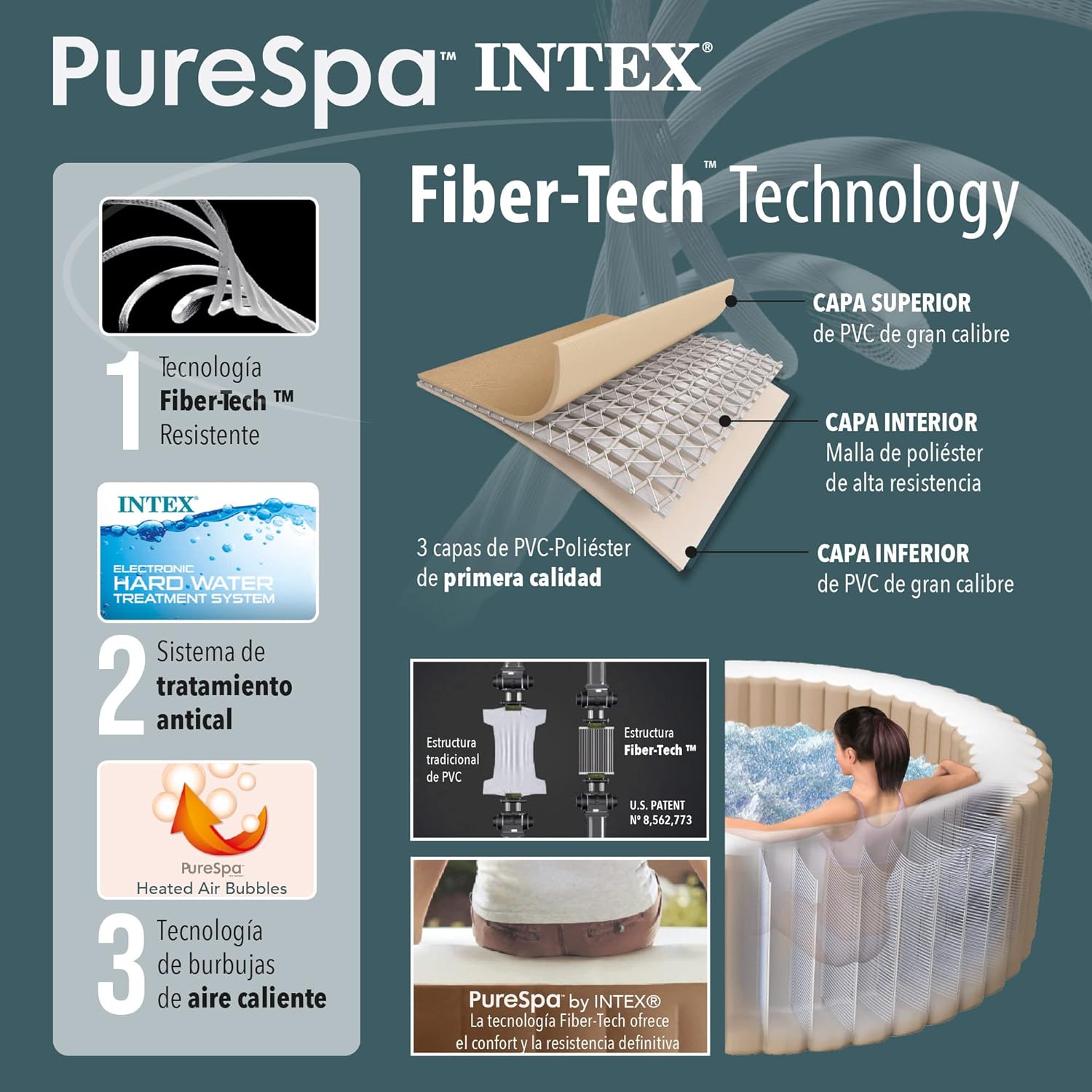 Intex 86IN X86IN X28IN PURESPA Jet and Bubble Deluxe Set