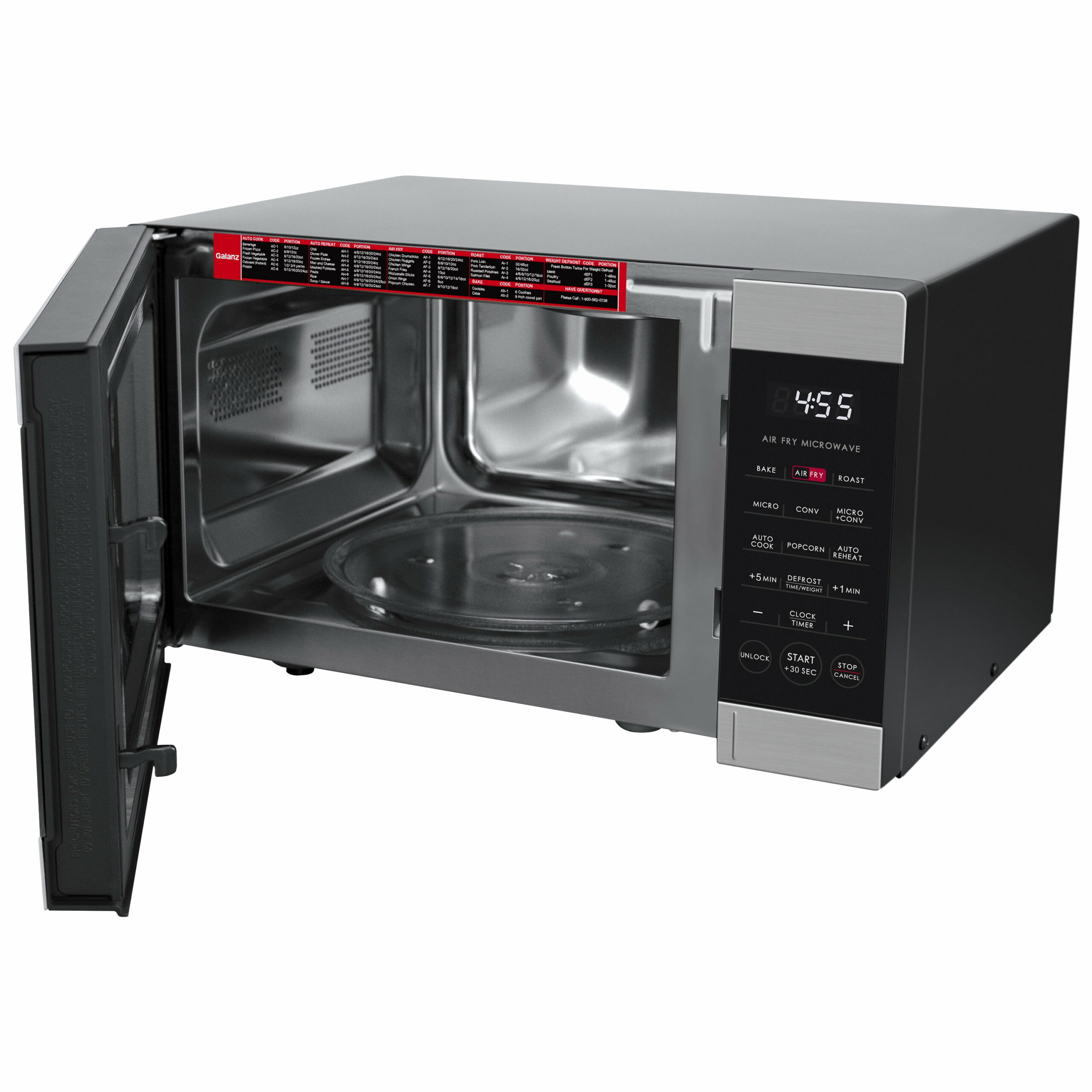 Galanz 3-in-1 Air Fry Microwave Oven, 0.9 Cu ft, 900W, Stainless Steel, Convection & Air Fry Technology