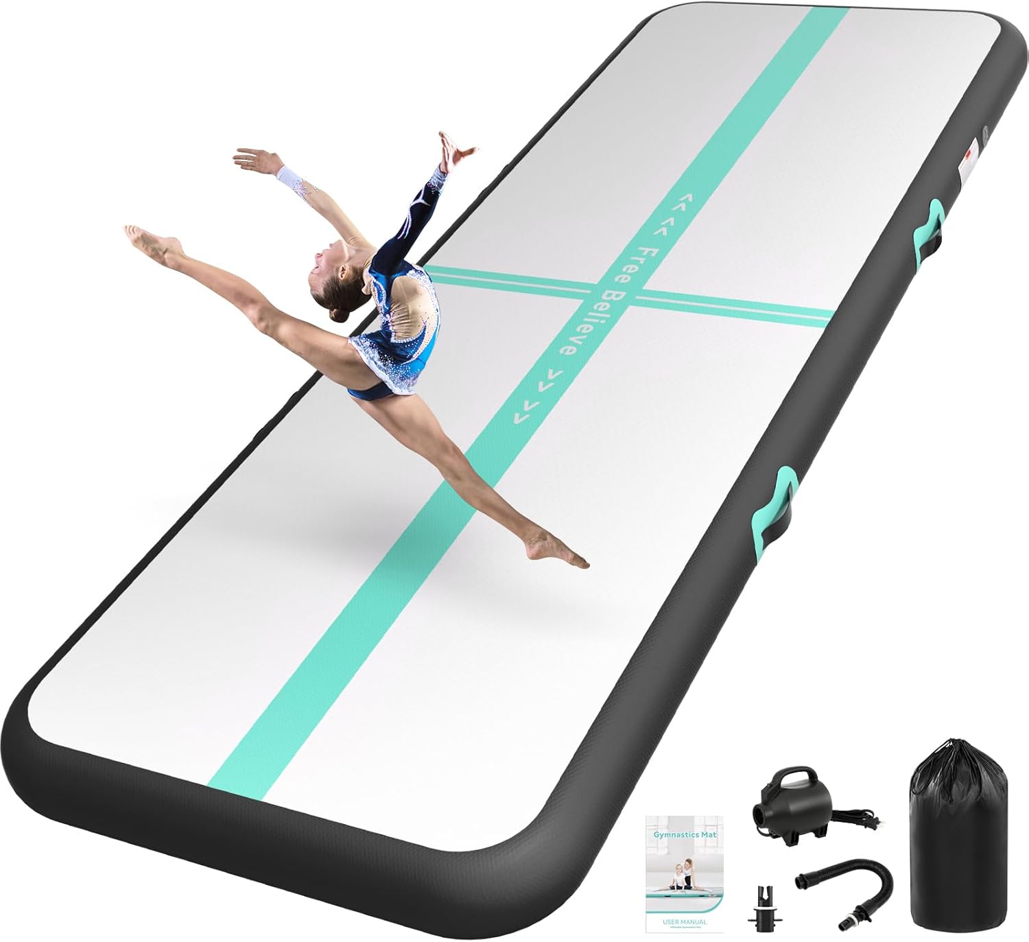 Gymnastikmatta längd 2/3/4/5/6 m, 10/15 cm tjock, med elektrisk pump 600 W, tumlande matta, uppblåsbar gymnastikmatta för hemmet, gymmet, utomhusbruk, fitness, yoga