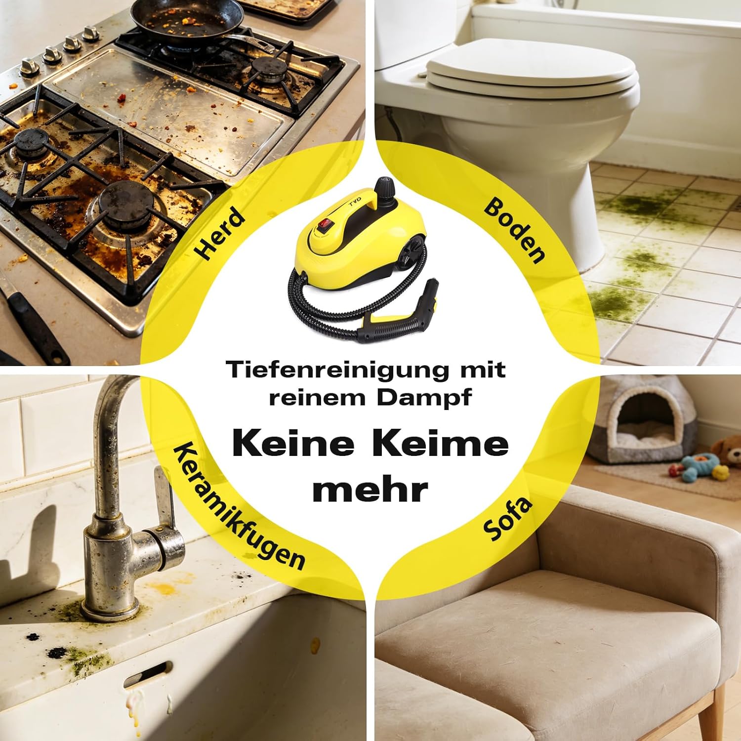 TVD Dampfreiniger, Polstermöbelreiniger, Dampfreiniger mit 5 m extra langem Netzkabel für Bodendampfer, Ofen, Teppich, Sofa, Polster, Bettwanzen.