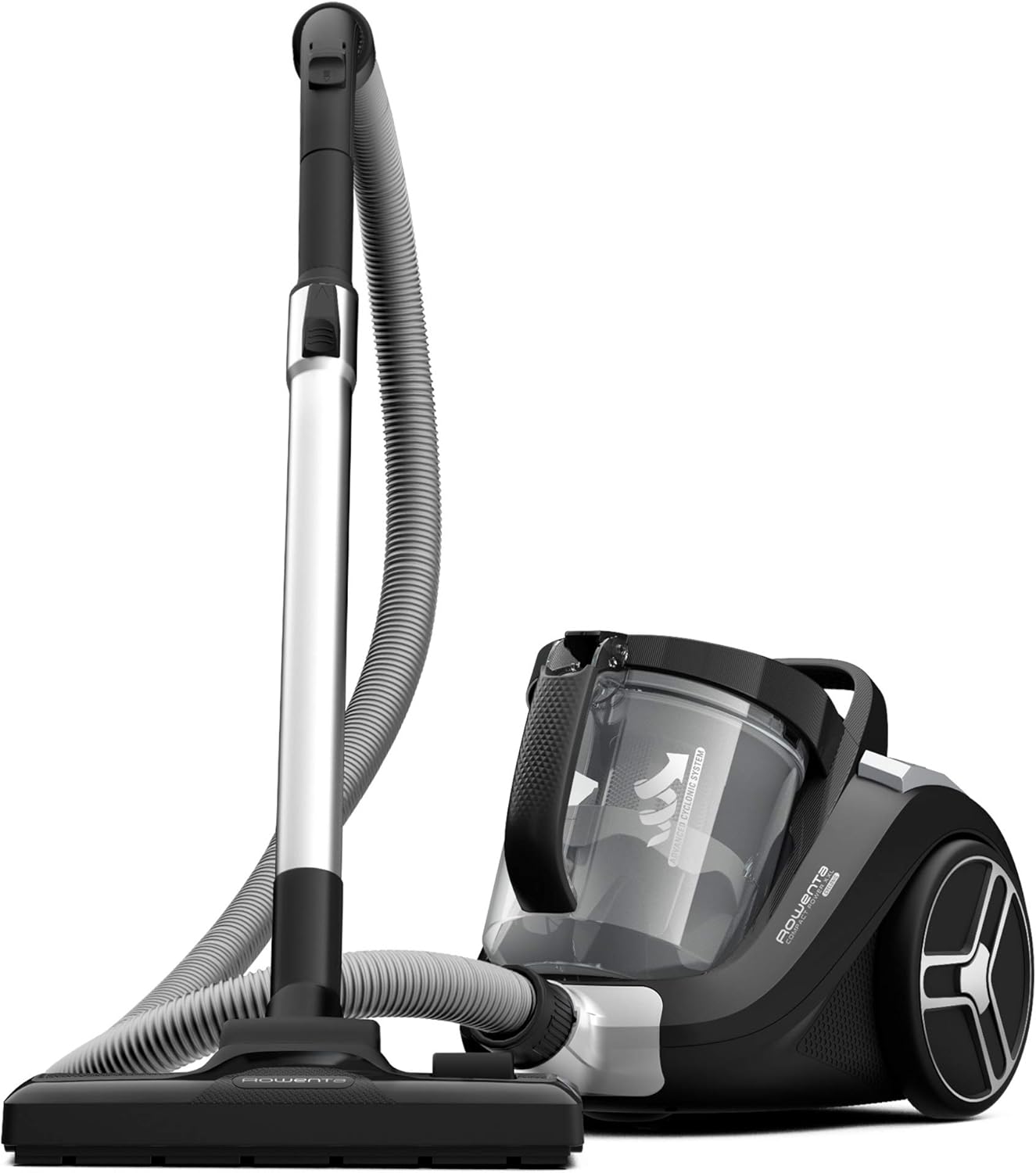 Rowenta RO4825 beutelloser Bodenstaubsauger Compact Power XXL | 550 Watt | 2,5L Staubvolumen | Kompakt & leise | Extreme Saugleistung | Hocheffizienter Saugkopf | Schwarz/Grau