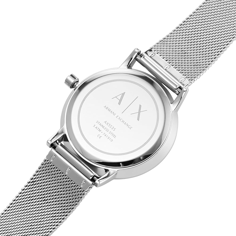 Armani Exchange Three-Hand Lola Silver Mesh Strap Ladies Watch AX5535
