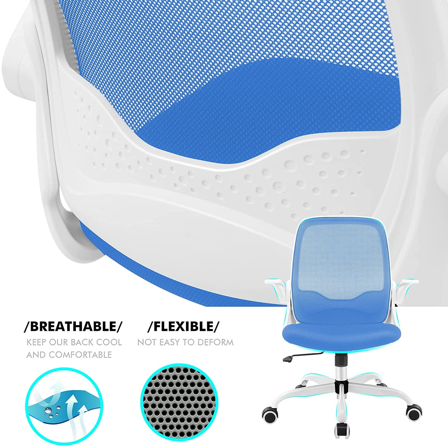 Coolhut Office Chair Ergonomic Home Desk Chair with Adjustable Armrests Mesh Computer Chair, Black