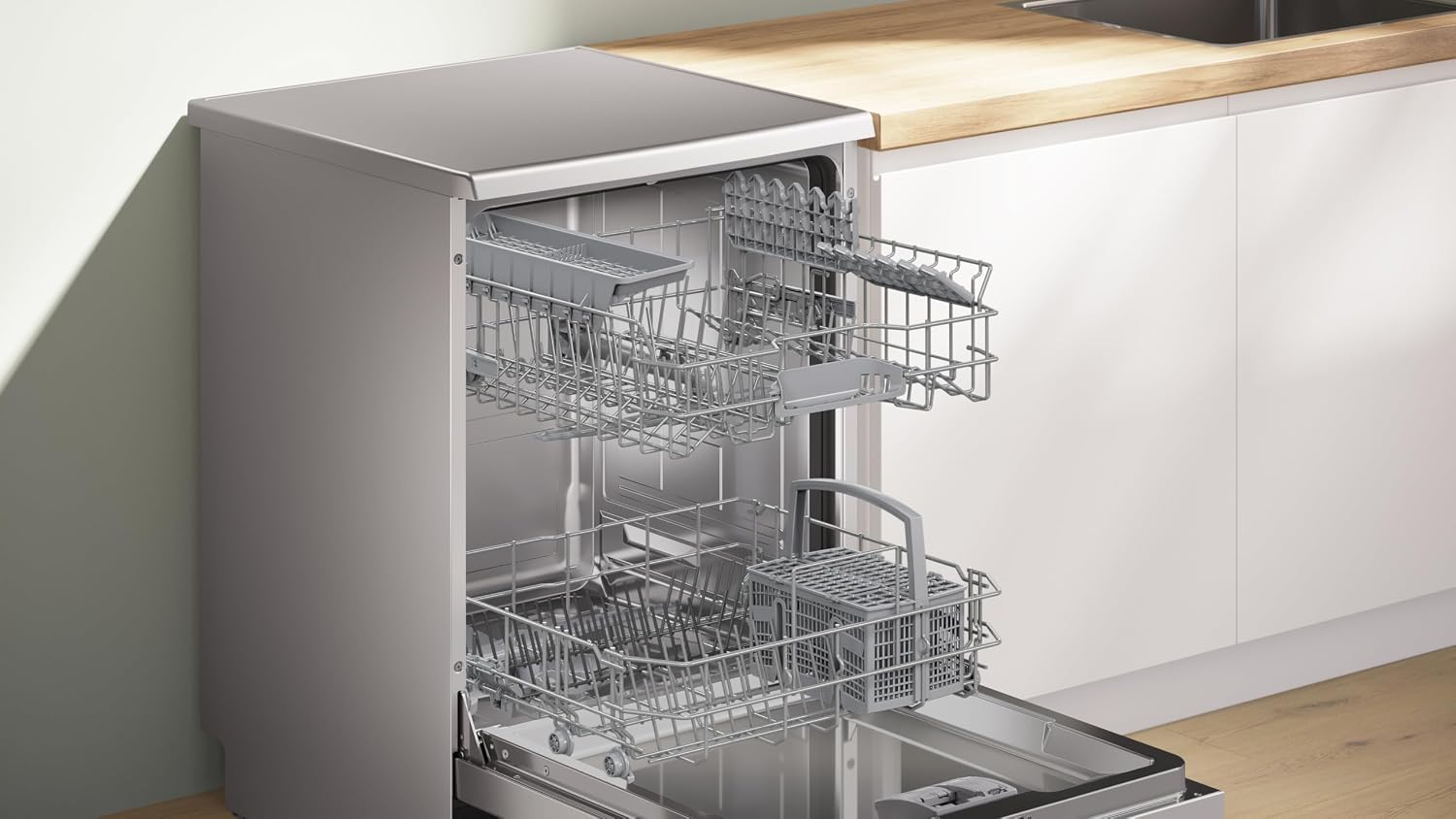 Bosch - Lavavajillas Libre Instalación, Serie 4, 60 cm. de ancho, 13 servicios, Función Extra Secado, Home Connect, Motor Eco Silence, Acero, SMS4HKI07E