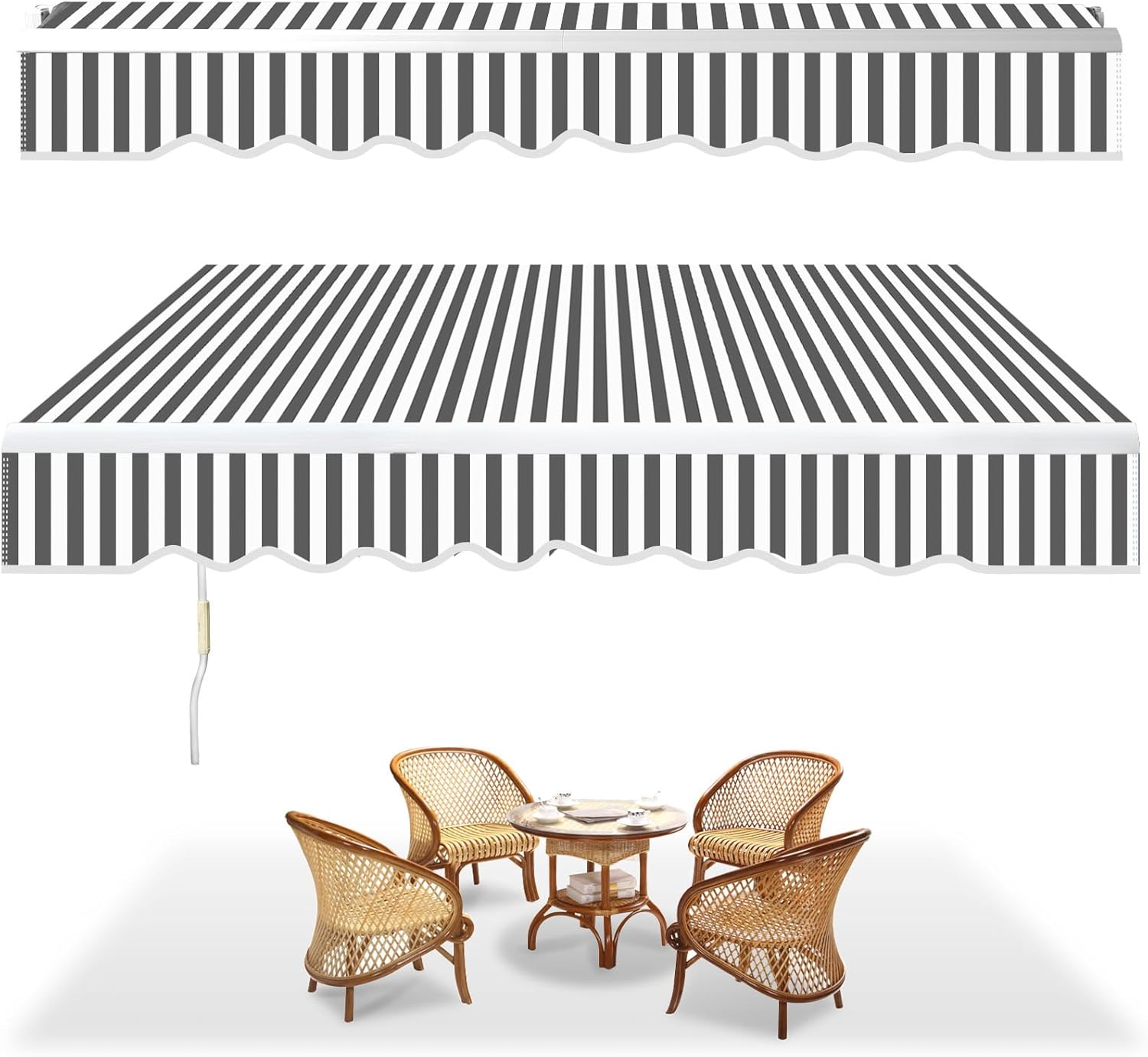 Toldo con brazo articulado, 250 x 200 cm, toldo manual con manivela, ajuste de ángulo de hasta 30 grados, protección solar, protección contra el agua, incluye soporte de pared, color blanco y