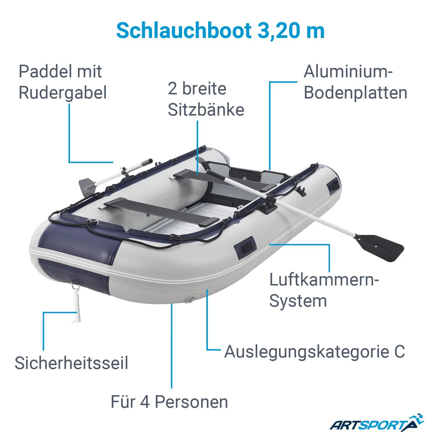 2025 Opblaasbare rubberboot 3,20 m met twee zitbanken