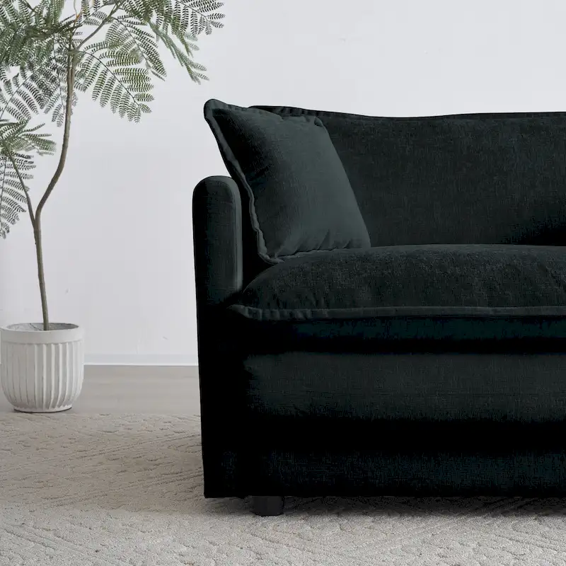 Black 2-Piece Chenille Sofa Set with Loveseat Sofa and Single Sofa