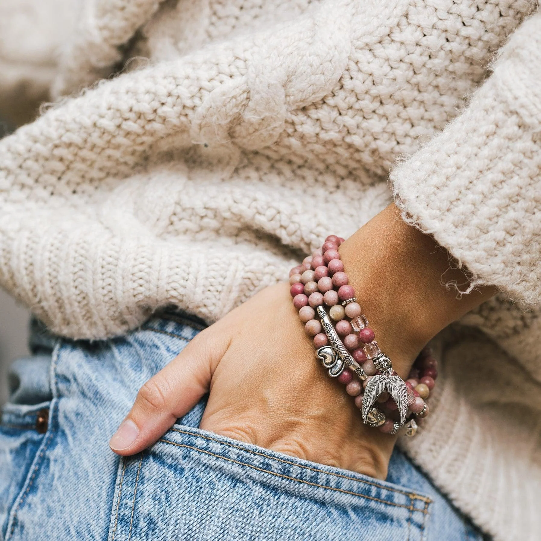 Wikkelarmband Boeddha - Rhodoniet - Engel & Vleugels - Zelfliefde