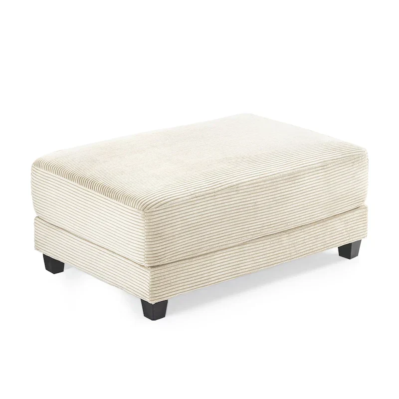 Oversized Corduroy Ottoman with Cushioned Top and Tapered Legs