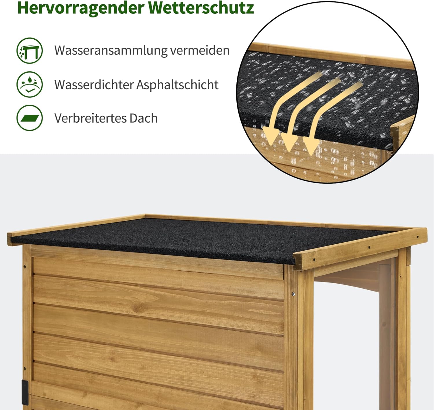 M MCombo Gartenschrank Holz 0120, Gerätehaus Wetterfest Klein, Outdoor Gartenhaus Geräteschuppen für Außenbereich Terrasse Balkon, 87×46×160 cm, (Natur)