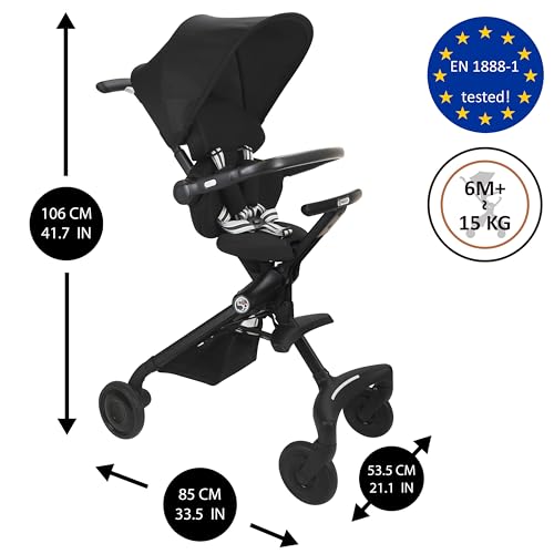 509 Crew EZ TRAVELLER Baby Buggy Stroller Pushchair, Easy & Compact Fold, 2 posizioni Recline Backrest, manico regolabile, barra frontale regolabile, Canopy, Basket, da 6 m a 15 kg, nero : Prima infanzia