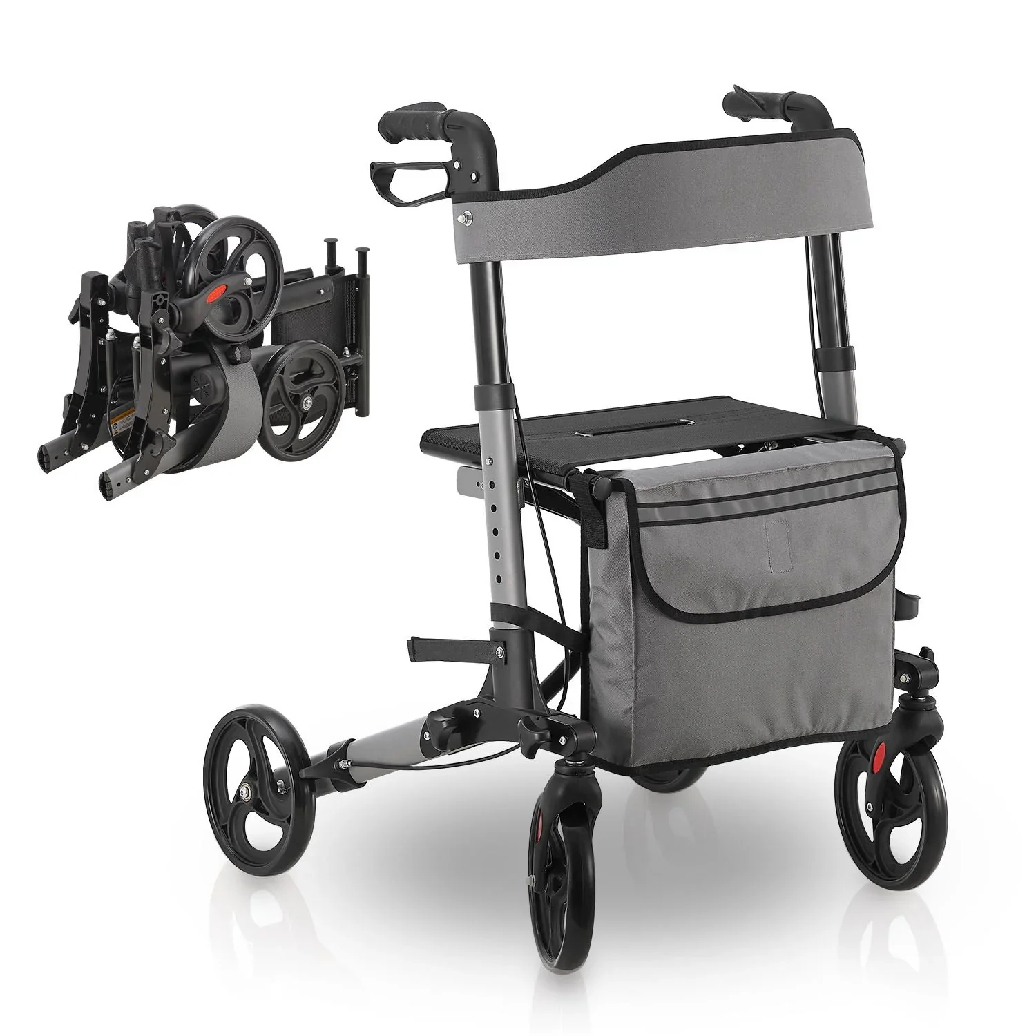 2025 Andador de aluminio Vital con asiento – Ligero, plegable y seguro