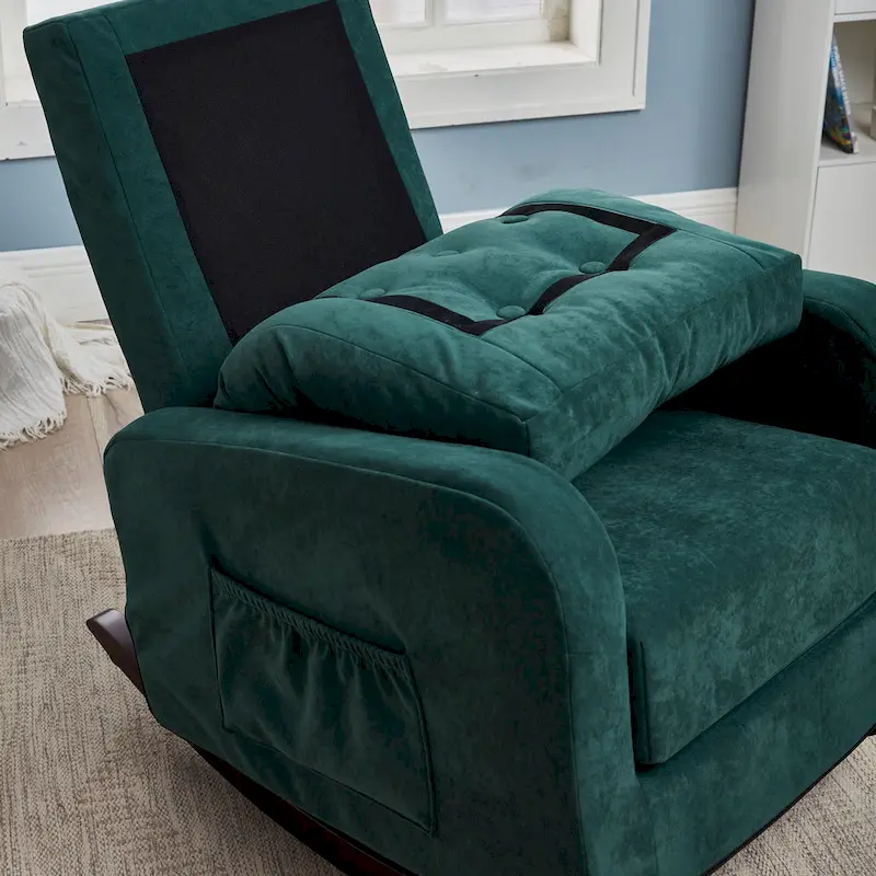 Modern 28.74 High Back Upholstered Buttons Tufted Rocking Chair with Solid Wood Legs and Side Pocket
