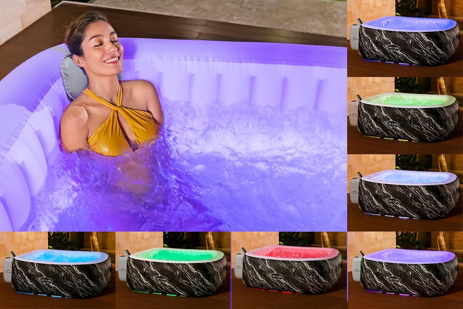 Bestway® Lay-Z-SPA® LED-Whirlpool Hollywood AirJet™ für 6 Personen 180 x 180 x 66 cm, Marmor-Optik (Marquinia)